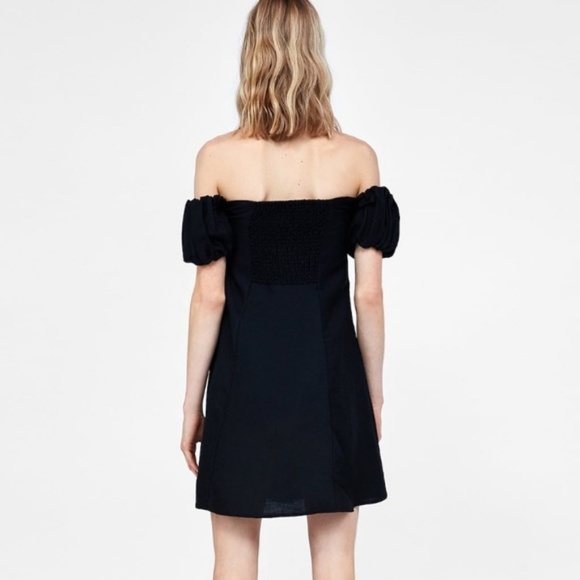 Zara Linen Black Off The Shoulder Mini Dress - Picture 3 of 7